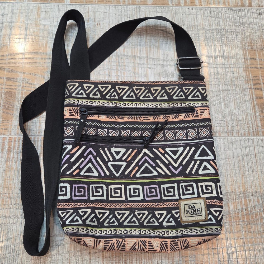 Dakine Crossbody Bag Black Tribal Geometric Canvas Jive Small Purse 10x10x2